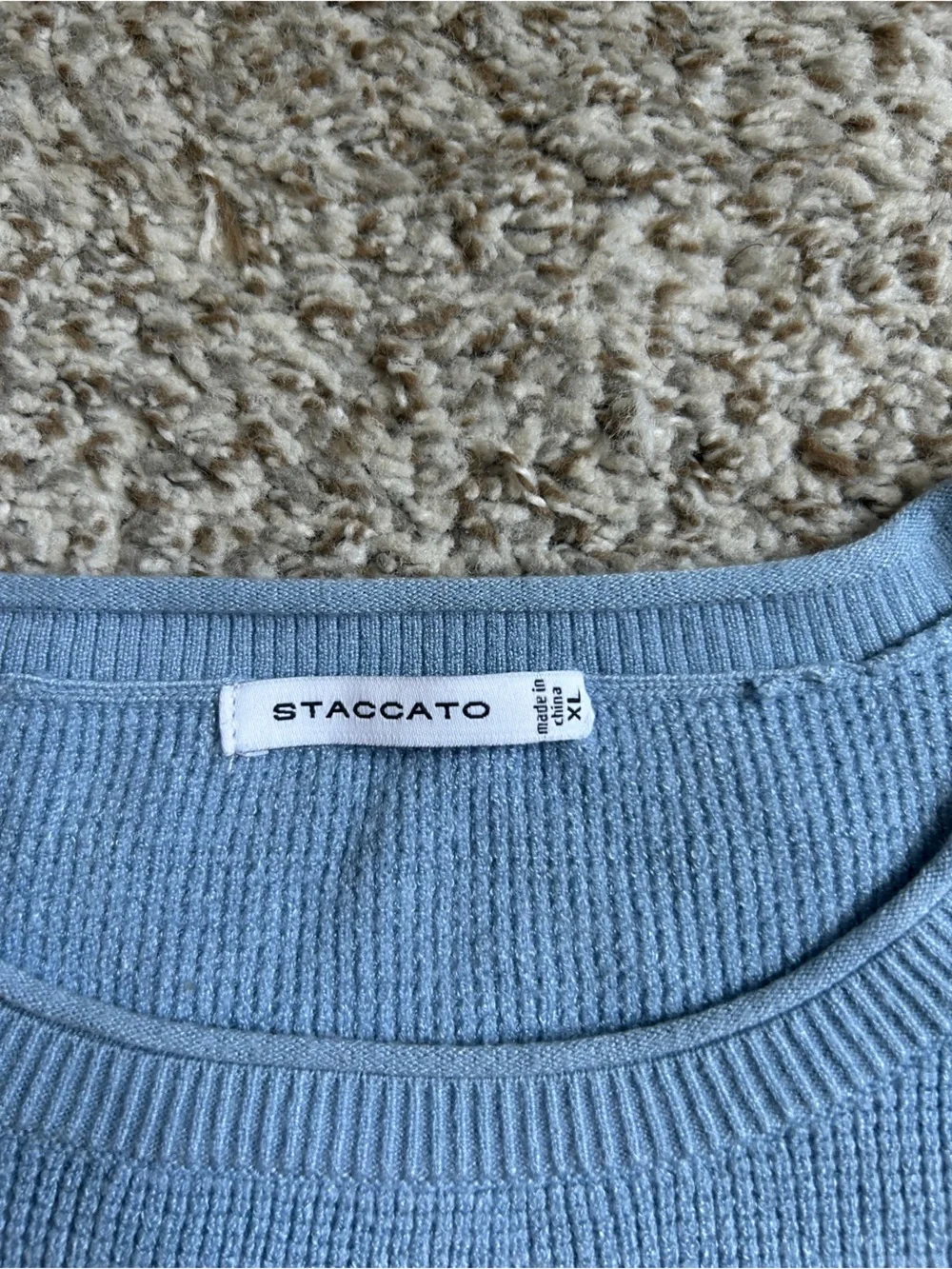 Staccato Light Blue Crewneck Waffle-Knit Sweater with Chest Pocket Casual Comfy